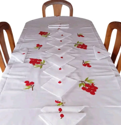 Tischdecke und 12 Servietten, LITSCHI-MUSTER