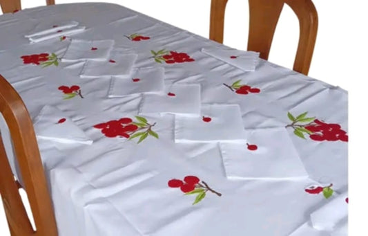 Tischdecke und 12 Servietten, LITSCHI-MUSTER
