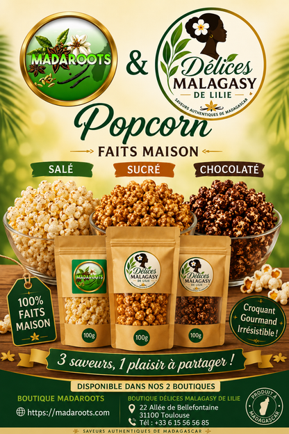 POPCORNE  FAIT MAISON : SALE -SUCRE -CHOCOLATE